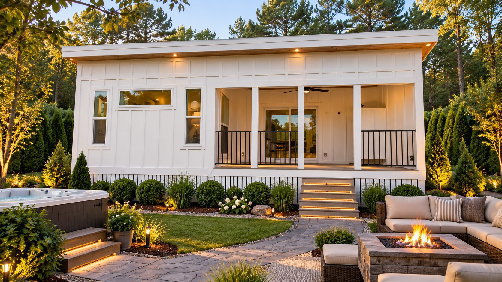 The Porchia, a new studio park model home with a covered porch